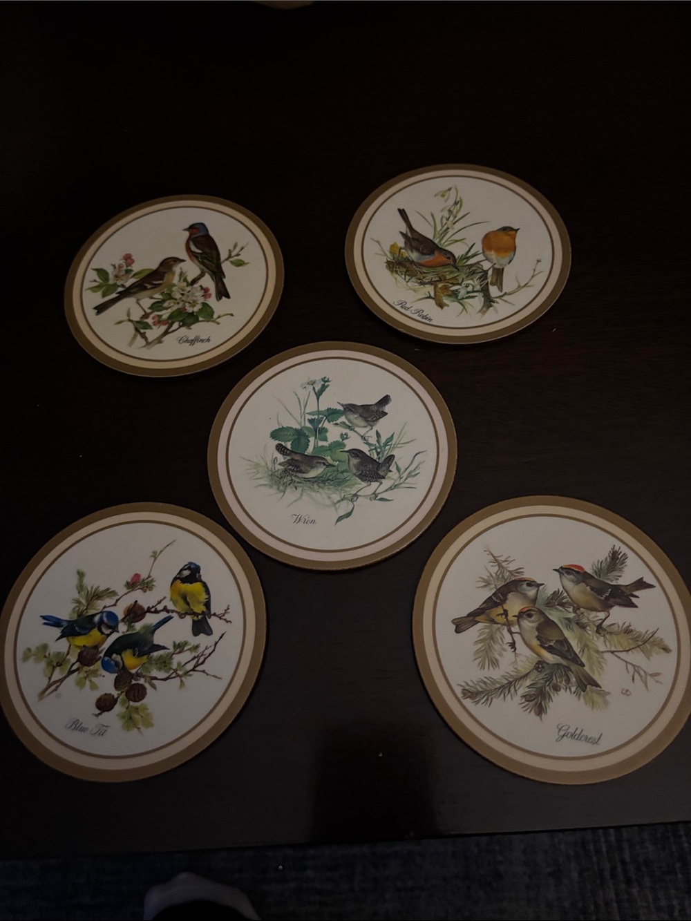 Pimpernel cork back set of 5 Round Bird coasters